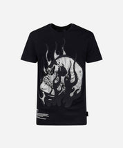 T-shirt con teschio in fiamme